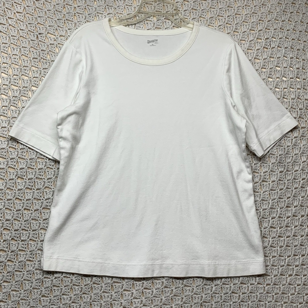 Duluth Trading Co. Shirt Top Women XL White Blouse Crew Neck Short Sleeve Ladies